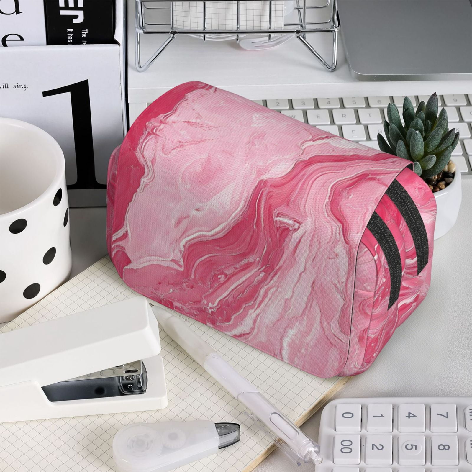 Large-Capacity Flip-Top Double-Layer Pencil Case, Multi-Functional Pocket Pen Case, Durable Stationery Organizer Pink Marble_21256_4