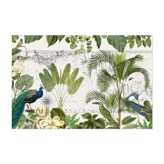 Vintage Caribbean Tropical Journey - Illustration Botanical Tropical Vintage Bird Floral Nature Map Unframed Wall Art Print 5 x 7 inches