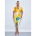 thumbnail image 5 of Womens Yellow Floral Print Deep V-Neck Bodycon Maxi Dress With Side Slit, 5 of 5