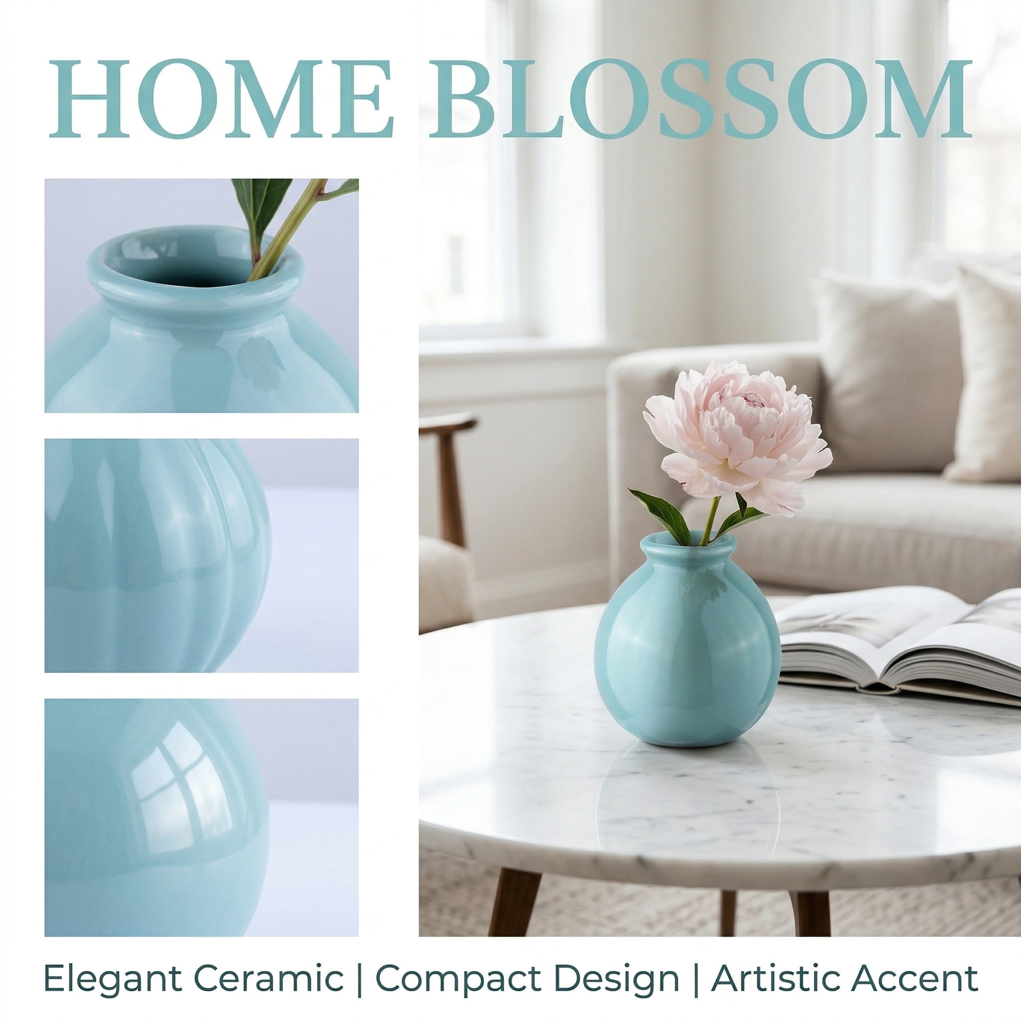 Unique Bargains Ceramic Square Bud Mini Cube Flower Vase Cyan 2.8"L x 2.8"W x 2.8"H