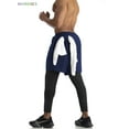 thumbnail image 4 of BadPiggies Men's 2 in 1 Running Compression Tights Pants Quick Dry Athletic Workout Legging with Zipper Pockets Towel Loop (M, Navy), 4 of 8