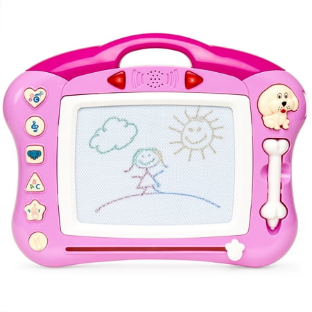 Best Choice Products Kids Magnetic Doodle Pad Drawing Board w/ Puppy Stamp, Retractable Pen, Lights, Sounds,
