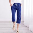 thumbnail image 2 of Prolriy Capri Pants for Women, Women High Waisted Wide Leg Pants Fashion Drawstring Elastic Trousers Comfy Straight Leg Long Pants with Pockets Women's Pants Dark Blue L, 2 of 5