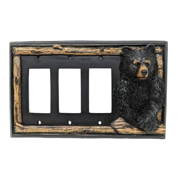 BestGiftEver Triple RockerDecorative Light Switch Cover Plate with Black Bear and Tree Branch Accents - Rustic Electrical Cover Plate for Lodge Cabin House Style Ideal for Wildlife and Nature Lovers