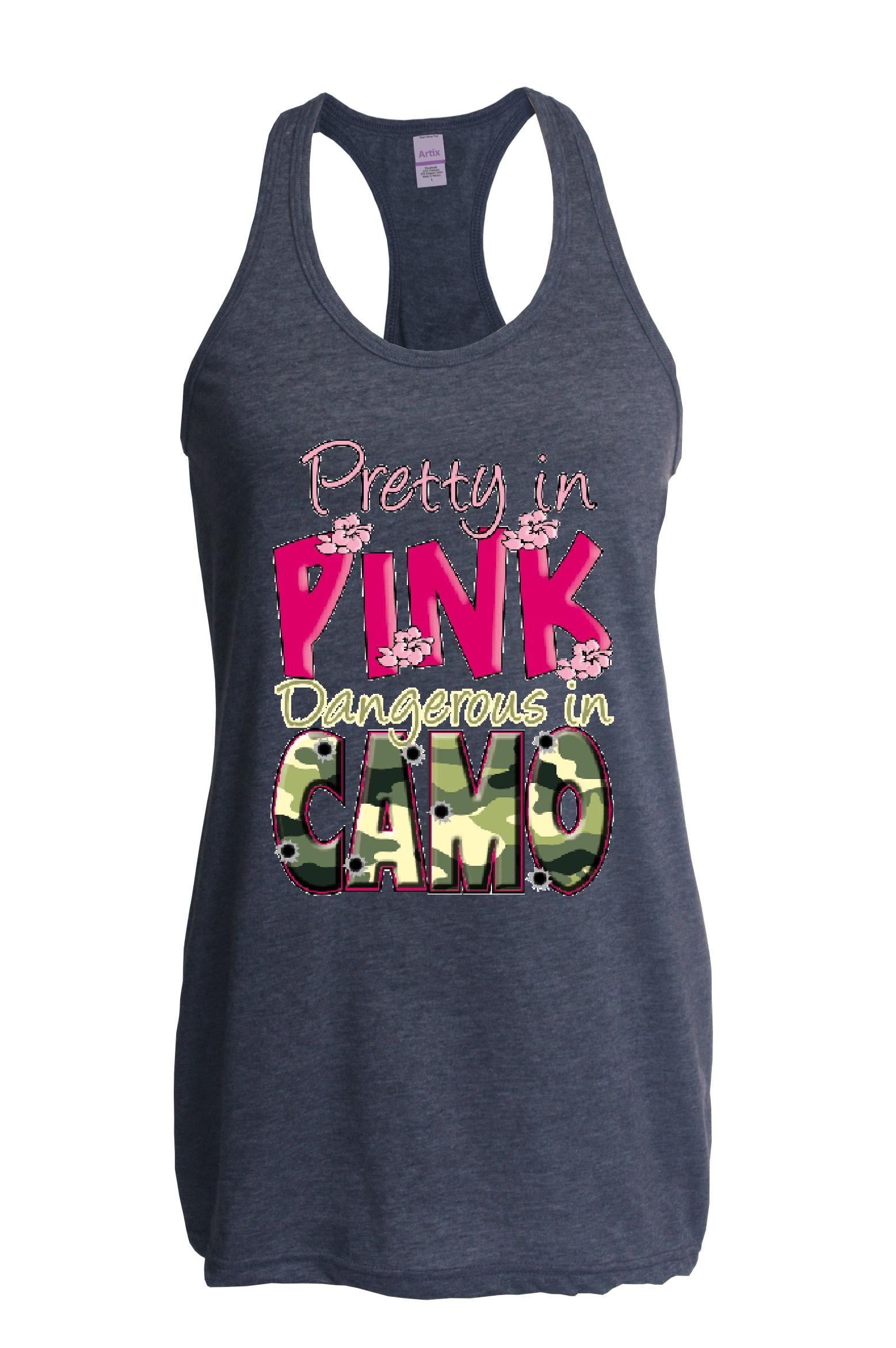 Mom's Favorite Womens Pretty in Pink Dangerous in Camo Racerback Tank