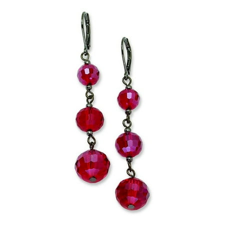 - Black-plated Red Crystal Bead Linear Drop Earrings