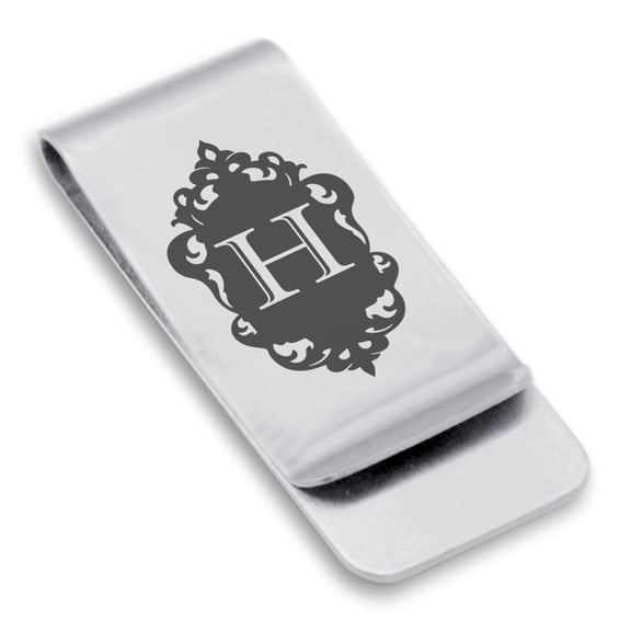 Stainless Steel Alphabet Letter H initial Classic Slim Money Clip Credit Card Holder