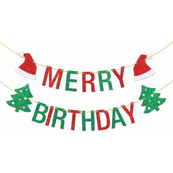 Merry Birthday Banner, Christmas Bday Banner Festival Bday Party Decorations, Christmas Holiday Party Decorations Xmas Birthday Decor, Festival Happy Bday Party Banner