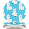 thumbnail image 2 of Round Drink Coasters, 1 Pcs Cute Llama on Blue Background Absorbent Ceramic Coaster with Cork Base for Coffee Cups Housewarming Gift for Home Decor, 2 of 6