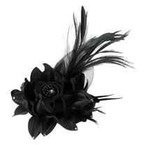 Uxcell Floral Hair Clip Elegant Flower Feather Brooch Pin Hat Silk Wedding Party Dance Banquet Black