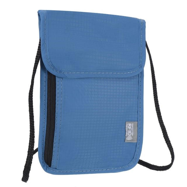 Unique Bargains Neck Wallet Travel Pouch, RFID Blocking Travel Document Organizer, Blue