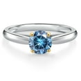 thumbnail image 3 of Gem Stone King 10K Two Tone Gold Persian Blue Moissanite Solitaire Engagement Ring for Women | 0.50 Cttw | Round 5MM | Gemstone Birthstone | Size 6, 3 of 6