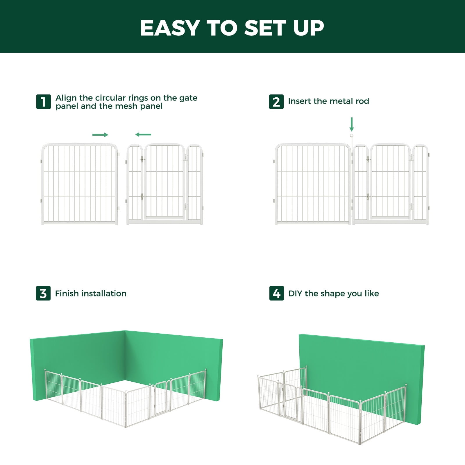 FXW Aster Dog Playpen Designed for Courtyard, RV Camping, 24" 16 Panels for Small Dogs, White
