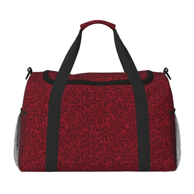 Disketp Burgundy Floral Bolsa de Viaje Tipo Duffle, Bolso de Mano para Fin de Semana para Mujer, Bolsa de Gimnasio Ligera para Hombre, Esencial para Viajes
