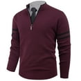 thumbnail image 5 of ZCFZJW Men's Quarter Zip Up Sweater Cable Knit Pullovers Soft Turtleneck Business Casual Work Long Sleeve Pullover Sweater Tops Wine L, 5 of 9