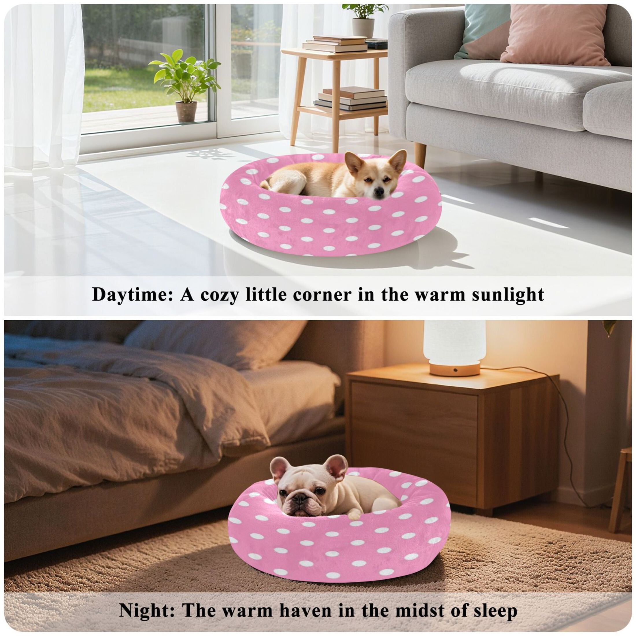 Iauyy Pet Couch Donut Cat Bed for Indoor Cats/Small Dogs Washable & Machine with Non-slip Bottom Calming Cat Furniture, Dot Fabric (M)