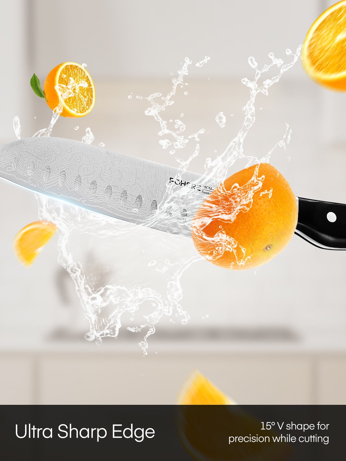 FOHERE 14 Pcs Knife Set with Self-sharpening Technology, Waved Texture Kitchen Knives, Stainless Steel