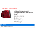 thumbnail image 2 of Left Outer Tail Light Assembly - Compatible with 2007 - 2009 Hyundai Santa Fe 2008, 2 of 2