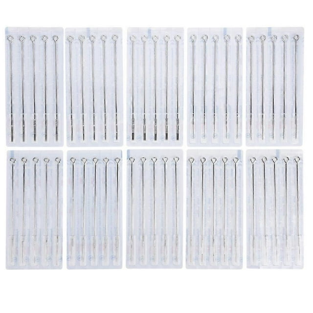 Assortiment de 50 aiguilles de tatouage jetables stérilisées en acier inoxydable, 10 tailles