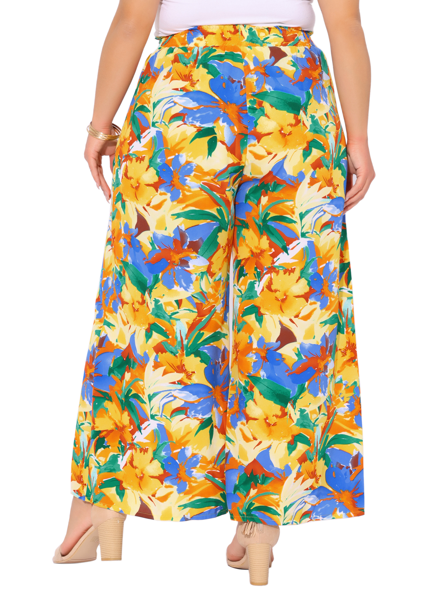 DARING DIVA Women's Plus Boho Floral Palazzo Trousers Pants 2X Yellow Orange