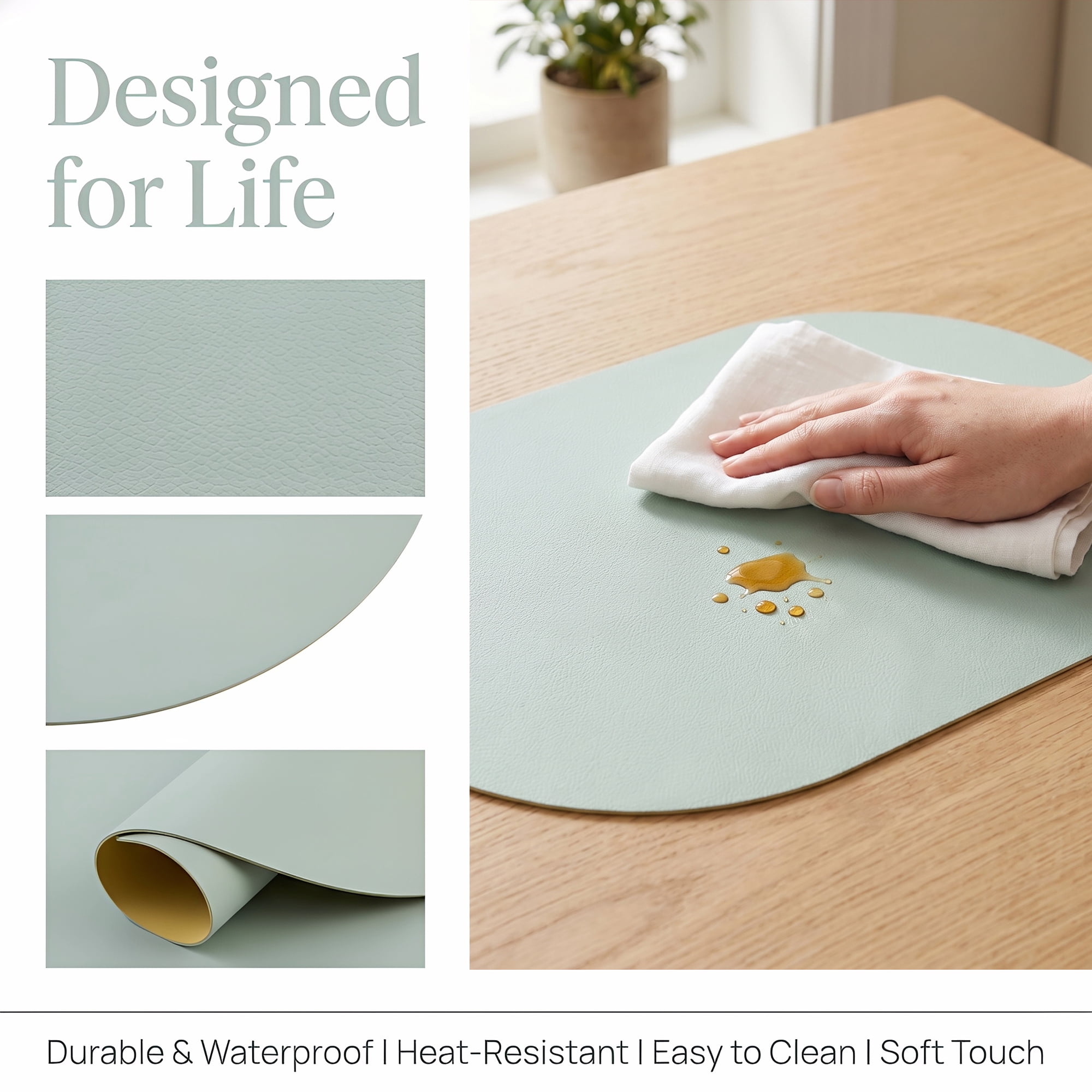 Unique Bargains 6Pcs Faux Leather Dining Placemats Mint Green/Lemon Yellow 17.5x11.8inch