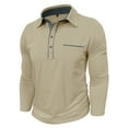 thumbnail image 3 of YOIAVAIOY Men's Long Sleeve Polos Shirts Business Casual Collared T Shirts Soft Knitting Cotton Golf Shirt Lightweight Pullover Tees with Pocket Beige L, 3 of 7