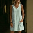 thumbnail image 6 of Levmjia Women's Summer Sleeveless Striped Dress V Neck Casual Loose Fit Shift Dress with Pockets Cute A Line Summer Dress Beach Vacation Daily Wear, 6 of 7