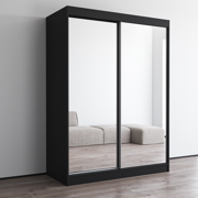 Aria 2 Door 59 Wide Modern High Gloss Wardrobe Armoire, Black Body with All Mirror Fronts