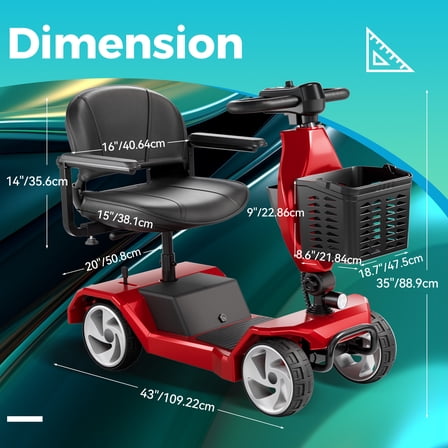 Edcsi Foldable Travel Motorized Scooter & Powered Electric Wheelchair - 4 Wheel Lightweight Mobility Scooter with Seat for Adults/Seniors