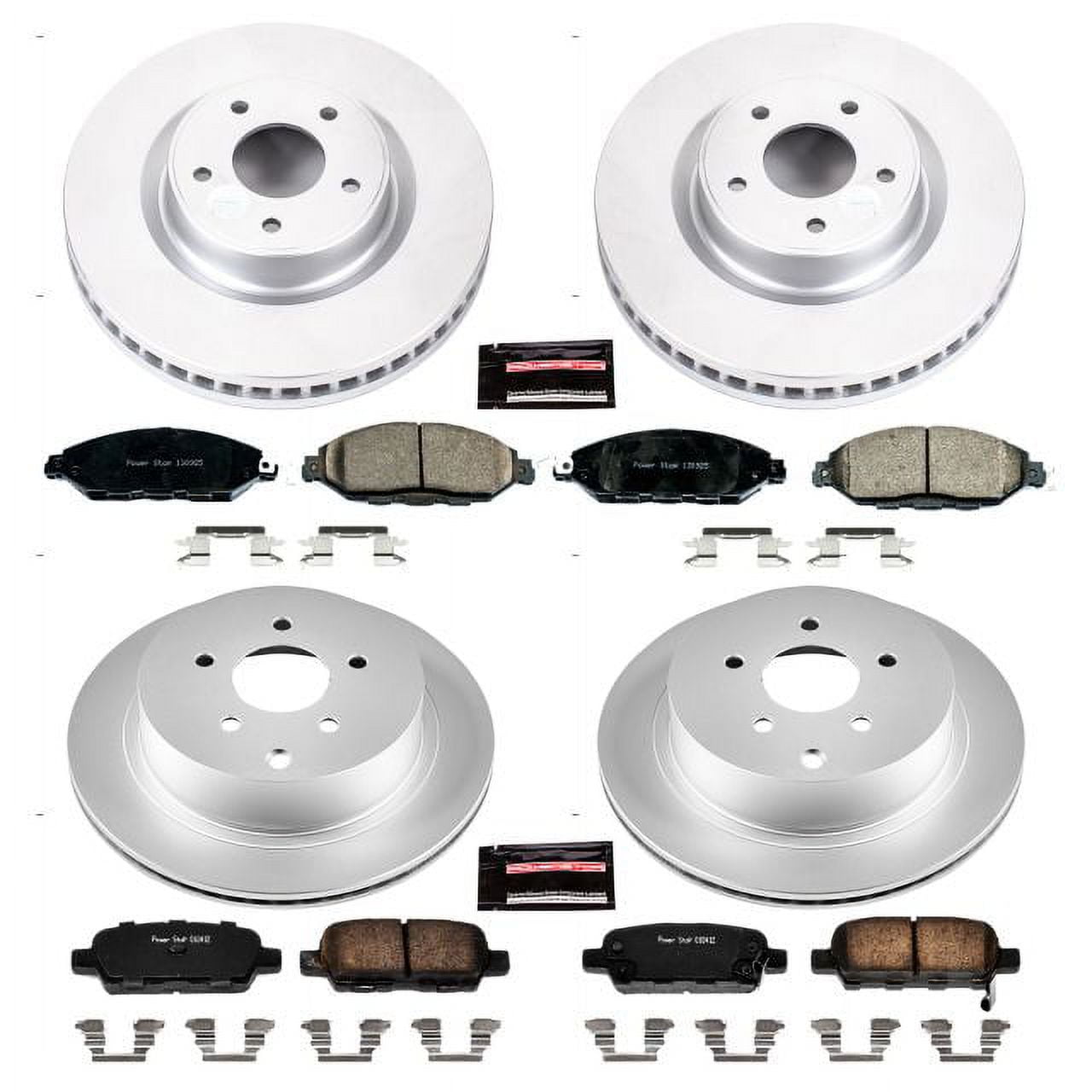 PowerStop Front and Rear Geomet Coated Brake Rotor and Pad Kit Fits: INFINITI NISSAN Select Models CRK6497