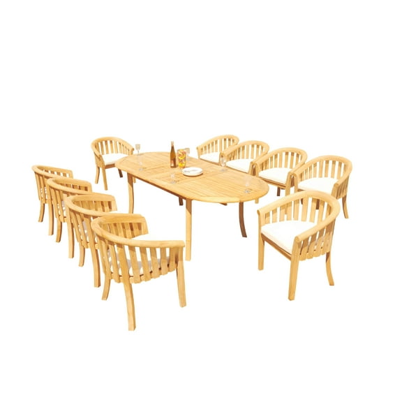 Grade-A Teak Dining Set: 10 Seater 11 Pc: 94" Oval Table And 10 Lenong Arm Chairs Outdoor Patio WholesaleTeak #51LN2211
