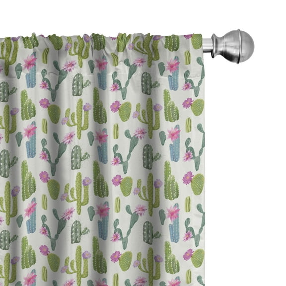 Ambesonne Exotic Curtains, Saguaro Plant Floral, Pair of 28"x63", Lime Green and Slate Blue