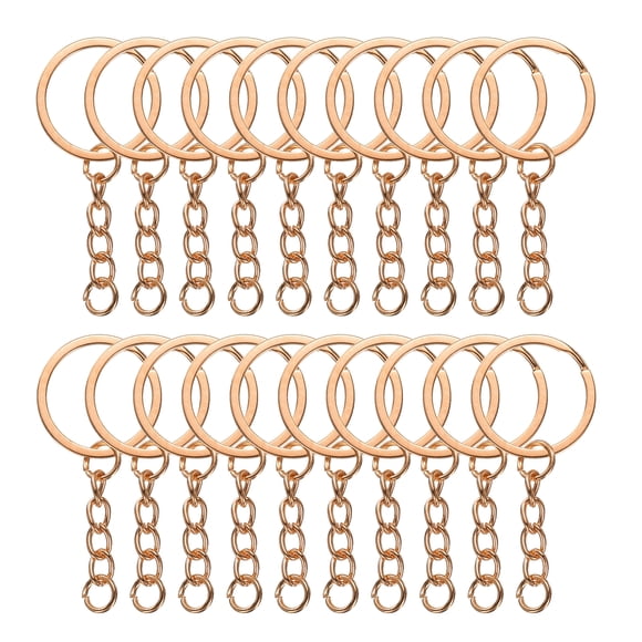 Uxcell 50 Pcs Split Keychain Ring with Chain Bulk Round Keyrings for DIY Key Chains Craft Making Jewelry, Rose Gold