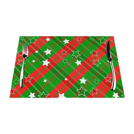 ZNDUO Placemats, 4 PCS Heat Resistant Stain Resistant Woven PVC Insulation Placemats, Durable Washable Elegant Table Mats for Dining-Green Striped Star, 18"x12"