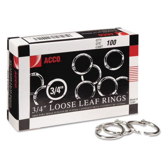Acco Metal Book Rings, 0.75" Diameter, 100/Box, Each