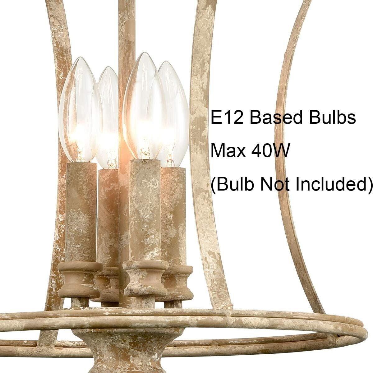 Farmhouse Chandelier 4-Light Distressed Off-White Dining Room Lighting Fixtures