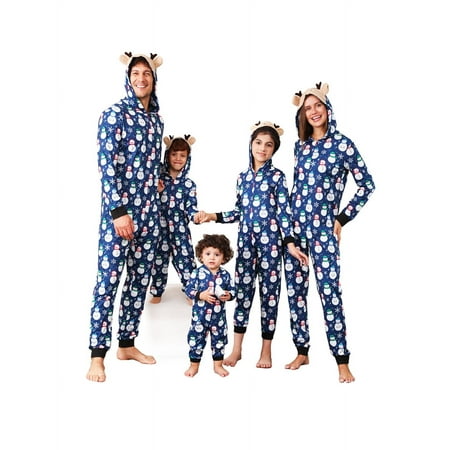 

Ma&Baby Parent-child Matching Christmas Jumpsuits Pajamas Sets Snowman Print Hooded Zipper Jumpsuit Loungewear for Family