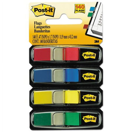 1PACK 3M Post-It® Small Flags in Dispensers, Four Colors, 35/Color, 4 Dispensers/Pack