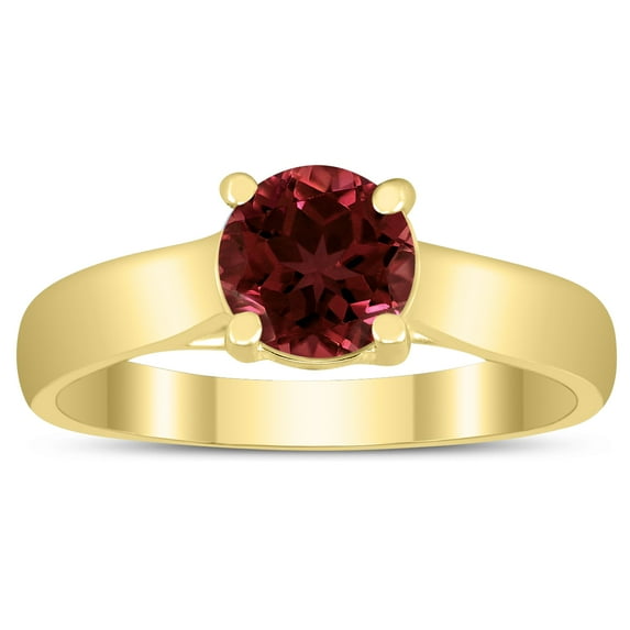 SZUL Women's Round 6MM Garnet Cathedral Solitaire Ring in 10K Yellow Gold