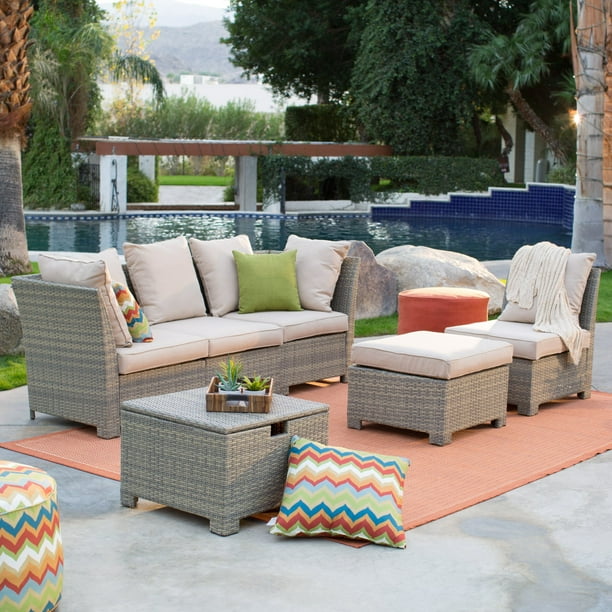 Coral Coast South Isle All Weather Wicker Natural 6 Piece Outdoor Conversation Set With Beige Cushions Walmart Com Walmart Com