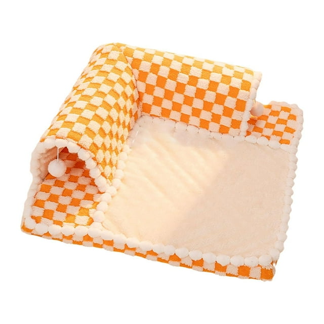 Linda cama para gatos, túnel de juguete, escondite para gatos pequeños con bolas colgantes, nido ligero para gatos, tapete para gatos de interior grue naranja m