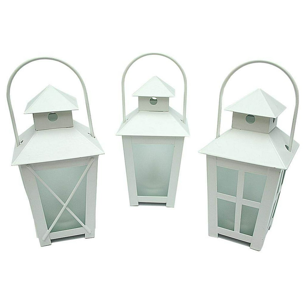 Gerson 39229 3" x 5.5" White Metal Mini Lantern with Color Changing