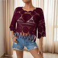 thumbnail image 5 of Women's Plain Fringe Trim Cut Out Sheer Crochet Cover Up Boho Scallop Trim 3/4 Sleeve Round Neck Beach Coverup Tops, 5 of 5