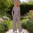 thumbnail image 2 of KVPLBQFD Girls 2 Piece Long Sleeve Fitted Basic Tees + Wide Leg Pant Outfits Kids Fall Fashion School Outfits Teens Y2k Sports Clothes 2026, 2 of 6