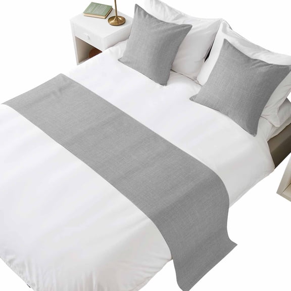 Bed Runner for Queen Size Bed, Grey Burlap Texture Decorative Beds Runners and 2 Matching Pillow Covers Set, Farmhouse Vintage Gray Beds Scarf Throw for Foot of Bedding Set for Hotel/Bedroom