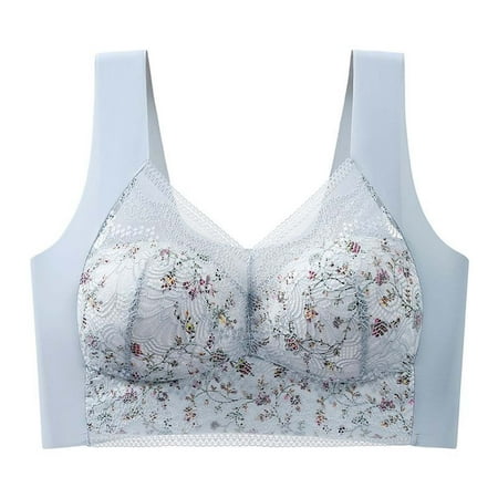 Ousvtion Women s Floral Lace Bra  Full-Coverage Lingerie No Underwire Bralettes Beauty Back Smoothing Bras Push Up Padded Underwear Clearance Deals  Blue 4X-Large