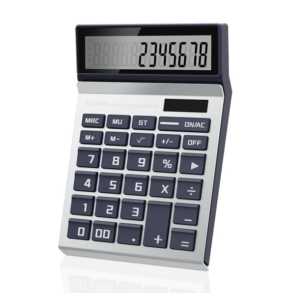 Comix 12-Digit Desktop Calculator with Large LCD Display, Solar Battery Dual Power, Big Buttons, for Home, Office, School, Blue