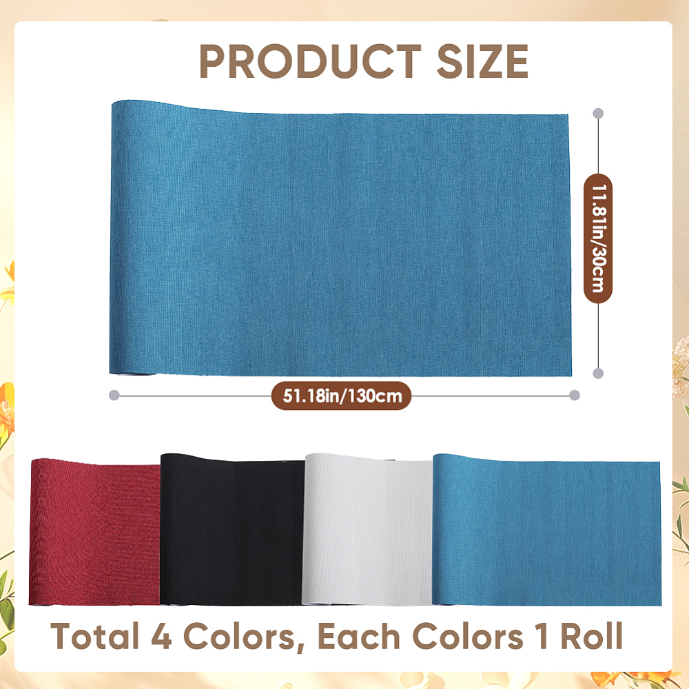 4 Sheets 4 Colors DIY Imitation Leather Fabrics with Paper Back for Book Binding Velvet Box Making Mixed Color 300x1300mm 1 sheet/color