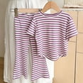 thumbnail image 4 of Riecok Girls Summer Outfits 2 Piece Lounge Sets Short Sleeve Tops and Pant Breathable Casual Matching Clothing Purple 2T, 4 of 8