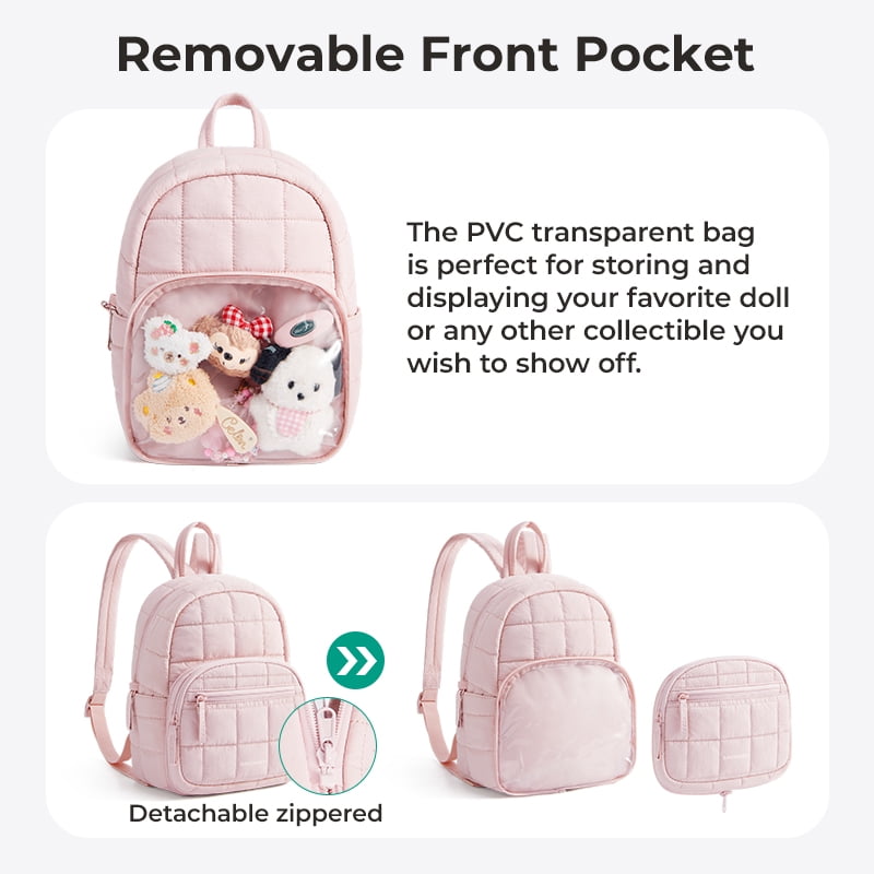 BAGSMART Small Ita Backpack for Women,Lightweight Mini Backpack,Water-resistant Puffer Daily Backpack Purse Fashion Bookbag, Black
